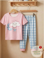 Moon & Cloud Printed Half Sleeve Kids Suit
