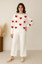 White with Red Heart Printed Fleece Co-ords Set