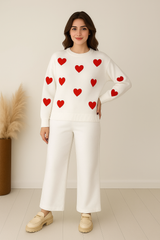 White with Red Heart Printed Fleece Co-ords Set