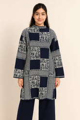 Elegant Navy Printed Winter Kurti
