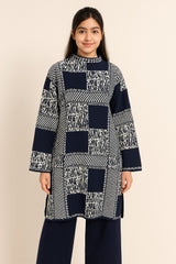 Elegant Navy Printed Winter Kurti