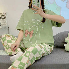 Olive Green Printed Night Suit