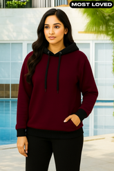 Maroon With Black Basic Hoodie For Women