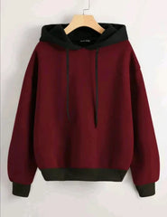 Maroon With Black Basic Hoodie For Women
