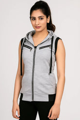 Gray Sleeveless Hooded Zipper