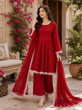 Ruby Blossom Chiffon & Shisha Silk Hand Work 3 Piece Suit