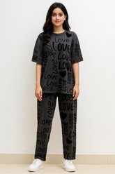 Charcoal Drop Shoulder Love PJs Set