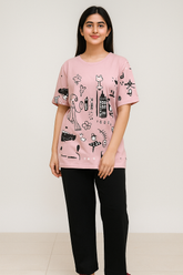 Pink Planet Music With Black PJs SET
