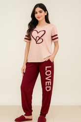 Two Heart Printed Night Suit