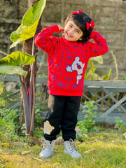 Red Bears Print Sweatshirt With Trouser For Kids (2 Piece)