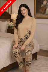 Beige Flowers Print PJs Set