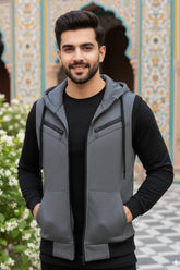 Charcoal Sleeveless Hooded Zipper