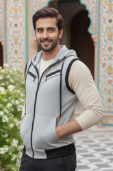 Grey Sleeveless Hooded Zipper