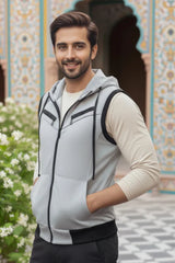 Grey Sleeveless Hooded Zipper