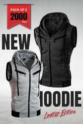 Grey With Charcoal Sleeveless Hooded Zipper Pack Of Two