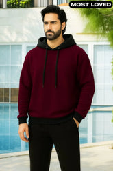 Maroon With Black Basic Kangaroo Hoodie