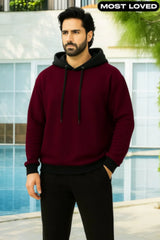 Maroon With Black Basic Kangaroo Hoodie