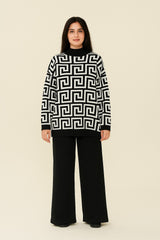 Black & White Geometric Knit Sweater