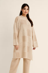 Beige Patchwork Knit Set