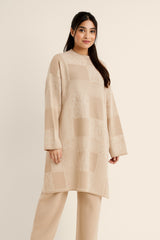 Beige Patchwork Knit Set