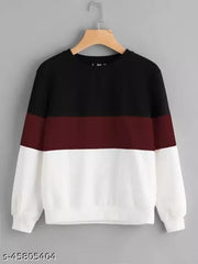 Black Maroon And White Block Sweatshirt For Women