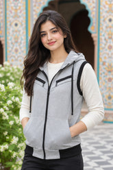 Gray Sleeveless Hooded Zipper