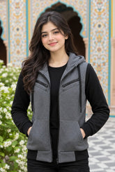 Charcol Sleeveless Hooded Zipper