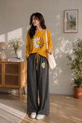 Yellow Flowers with Gray Truser PJs Set