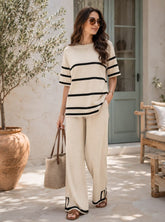 Cream with Lines PJs Set