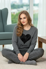 Black Heart Printed Night Suit