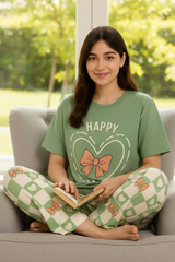 Olive Green Printed Night Suit