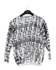 White & Black Random Printed Sweat Shirt For Unisex