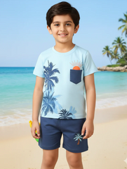 Kids Summer Print T-Shirt & Shorts Sun Print Pocket