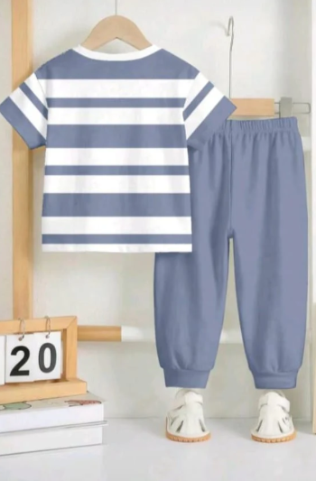 Grey Panel Horse Printed Half Sleeve Kids Suit