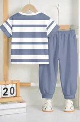 Grey Panel Horse Printed Half Sleeve Kids Suit