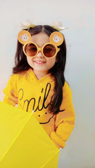 Orange Smiley Printed Hoodie With Trouser For Kids