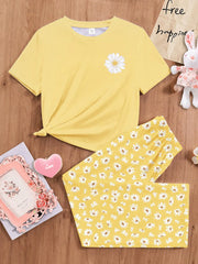 Sunflower Printed Half Sleeve Night Suit Kids