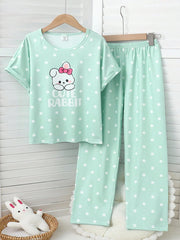 Cute Rabbit Printed Half Sleeve Night Suit (7-16 Years)