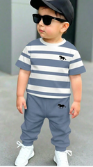 Grey Panel Horse Printed Half Sleeve Kids Suit