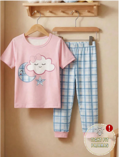 Moon & Cloud Printed Half Sleeve Kids Suit