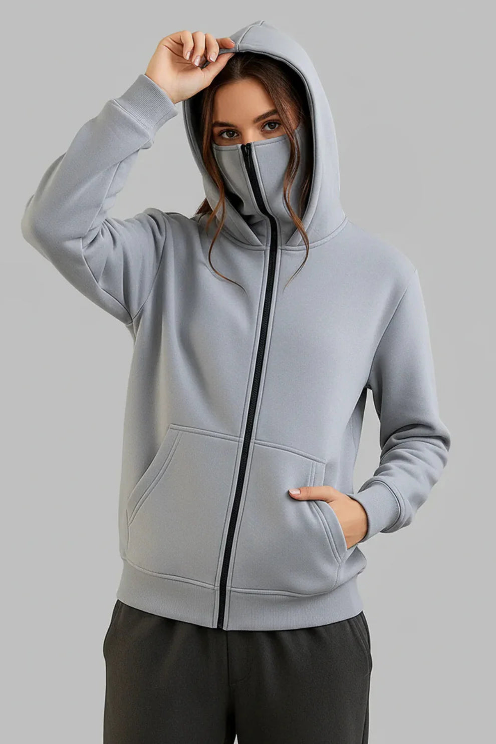 Grey Ninja Zipper Hoodie Jacket