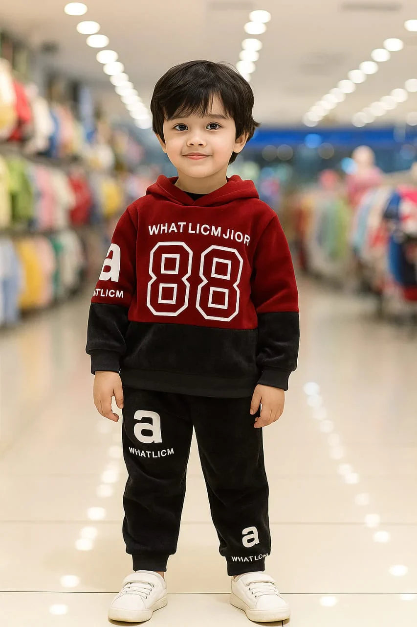 Red Fashion Hoodie Style Printed Kids Winter Suit