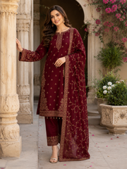 Burgundy Grace Chiffon & Shisha Silk Hand Work 3 Piece Suit