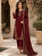 Burgundy Grace Chiffon & Shisha Silk Hand Work 3 Piece Suit