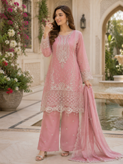 Pink Aura Chiffon & Shisha Silk Hand Work 3 Piece Suit