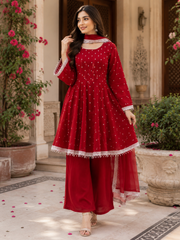 Ruby Blossom Chiffon & Shisha Silk Hand Work 3 Piece Suit