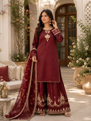 Royal Maroon Chiffon & Shisha Silk Hand Work 3 Piece Suit