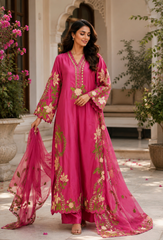Noor Pink Chiffon & Shisha Silk Hand Work 3 Piece Suit