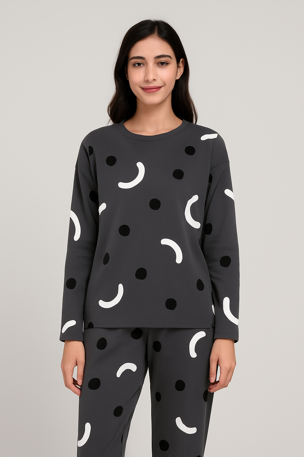Charcoal Pattern Printed Night Suit