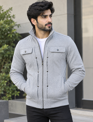 Grey Mexican Style Zipper Jacket For Men